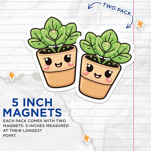 (2 Pack) Cute Plant Magnets - Kitchen - Fun Fridge Accessories - Smiling Pot Design Magnets - 5" On Longest Side - for Cars, Fridges, Toolboxes - Made in USA - MAG4271