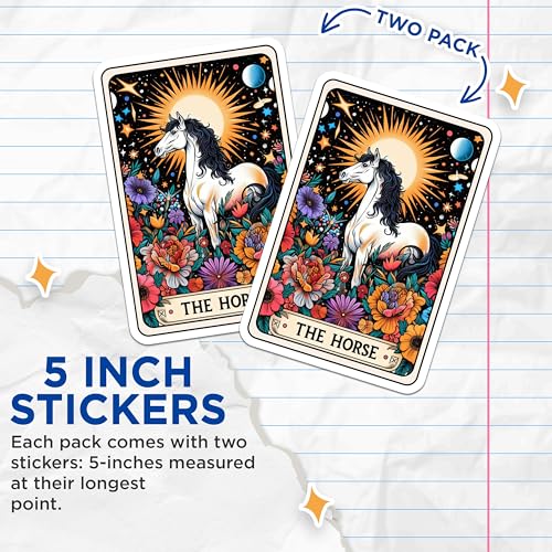 (2 Pack) The Horse Stickers - Sun and Flowers Stickers - Celestial Animal Stickers - 5" On Longest Side - Sticks to Smooth Flat Surfaces - Made in USA - BMCS4468