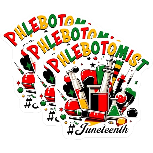 (3 Pack) Phlebotomist Decals - Juneteenth Celebration - Medical Field Stickers - 3 Inches On Longest Side - Easy Peel & Apply - Made in USA - 3MCS6117