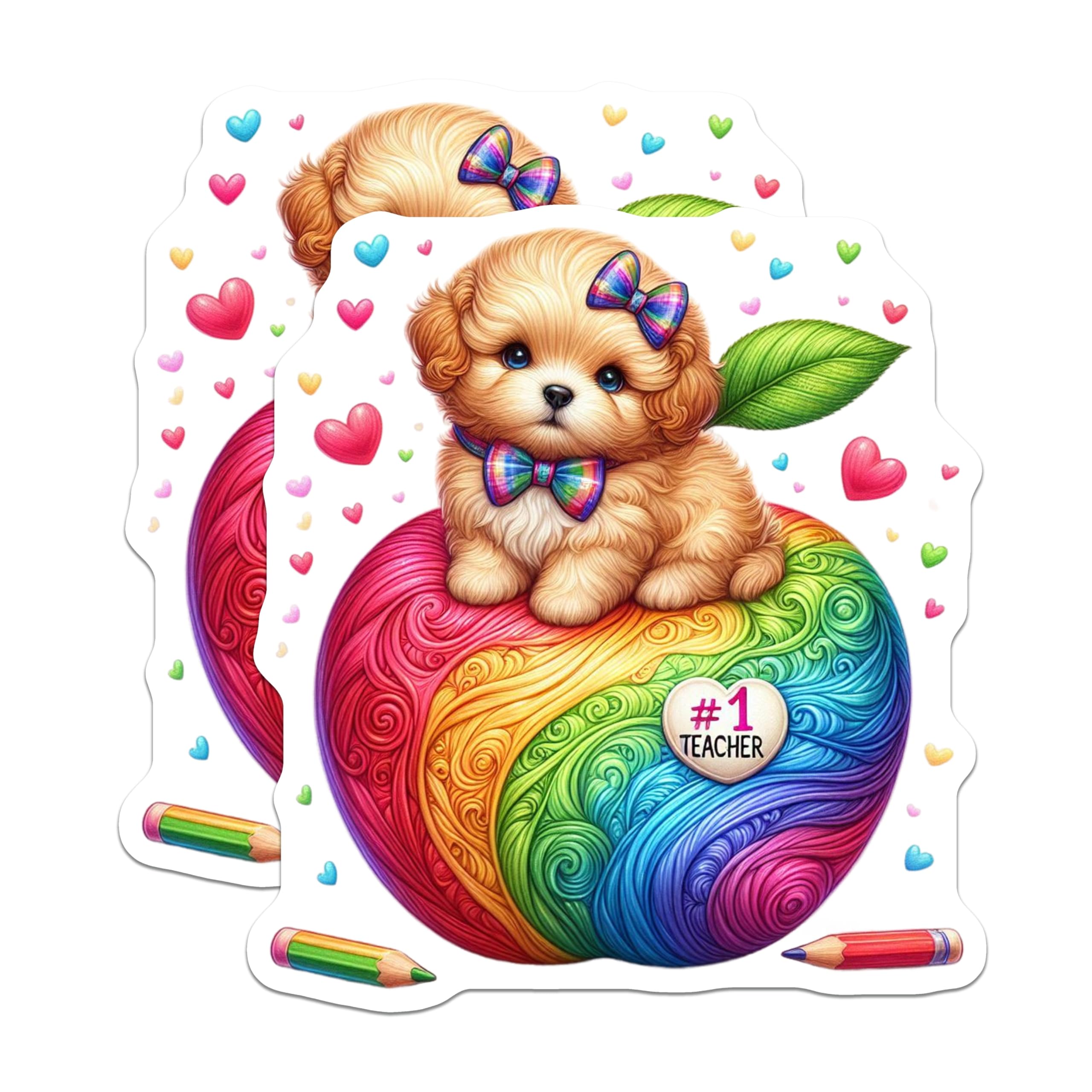 (2 Pack) Teacher Magnets - Puppy Classroom Decor - Rainbow Apple Fridge Magnets - 5" On Longest Side - Premium Magnet - for Cars, Refrigerators, Toolboxes, Lockers - Made in USA - MAG14851