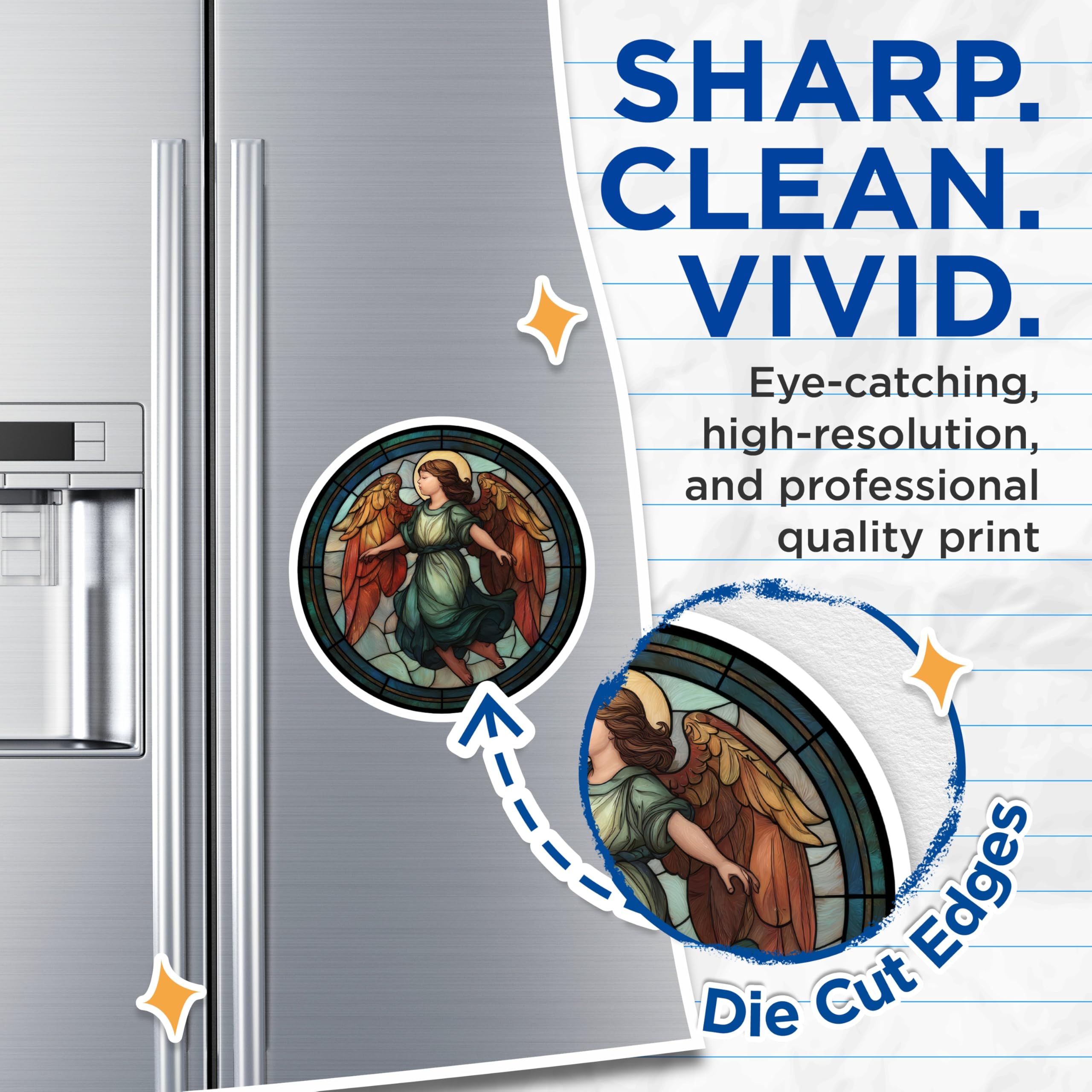 (2 Pack) Angel Art Magnets - Stained Glass Look - Guardian Angel Decor - 5" On Longest Side - Premium Magnet - for Cars, Refrigerators, Toolboxes, Lockers - Made in USA - MAG14706