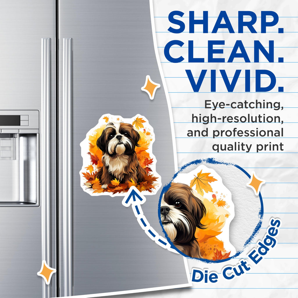(2 Pack) Shih Tzu Magnets - Fall Dog Decor - Autumn Puppy Refrigerator Locker Accessory for Dog Lovers - 5 Inches On Longest Side - Thick Durable Magnet - Made in USA - MAG27529