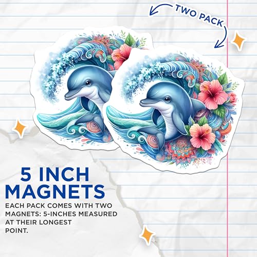 (2 Pack) Colorful Decor Magnet - 5" On Longest Side - Sticks to Smooth Flat Surfaces - Made in USA - MAG9486