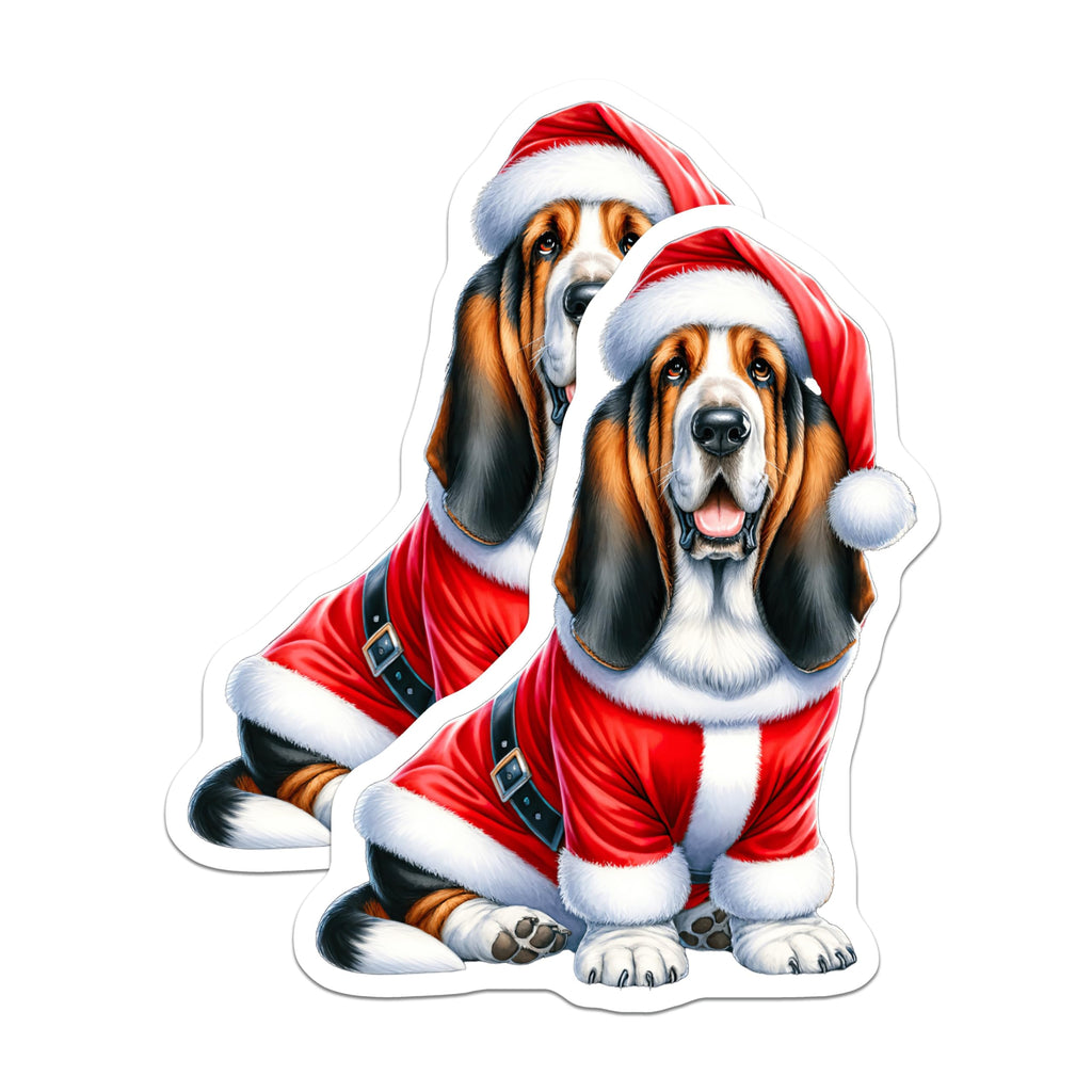 (2 Pack) Basset Hound Santa Magnets - Christmas Dog Refrigerator Decor - Holiday Pet Artwork - 5 Inches On Longest Side - Thick Durable Magnet - Made in USA - MAG29593