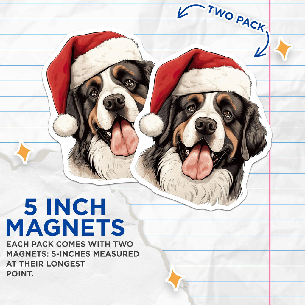 (2 Pack) Bernese Mountain Dog Magnets - Christmas Dog Decor - Holiday Refrigerator Art - 5 Inches On Longest Side - Thick Durable Magnet - Made in USA - MAG24562