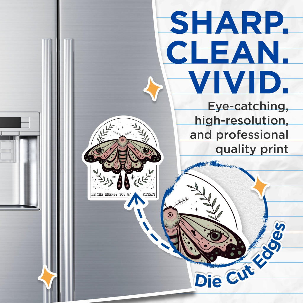 (2 Pack) Moth Magnets - Botanical Decor - Inspirational Quote - 5" On Longest Side - Premium Magnet - for Cars, Refrigerators, Toolboxes, Lockers - Made in USA - MAG17749