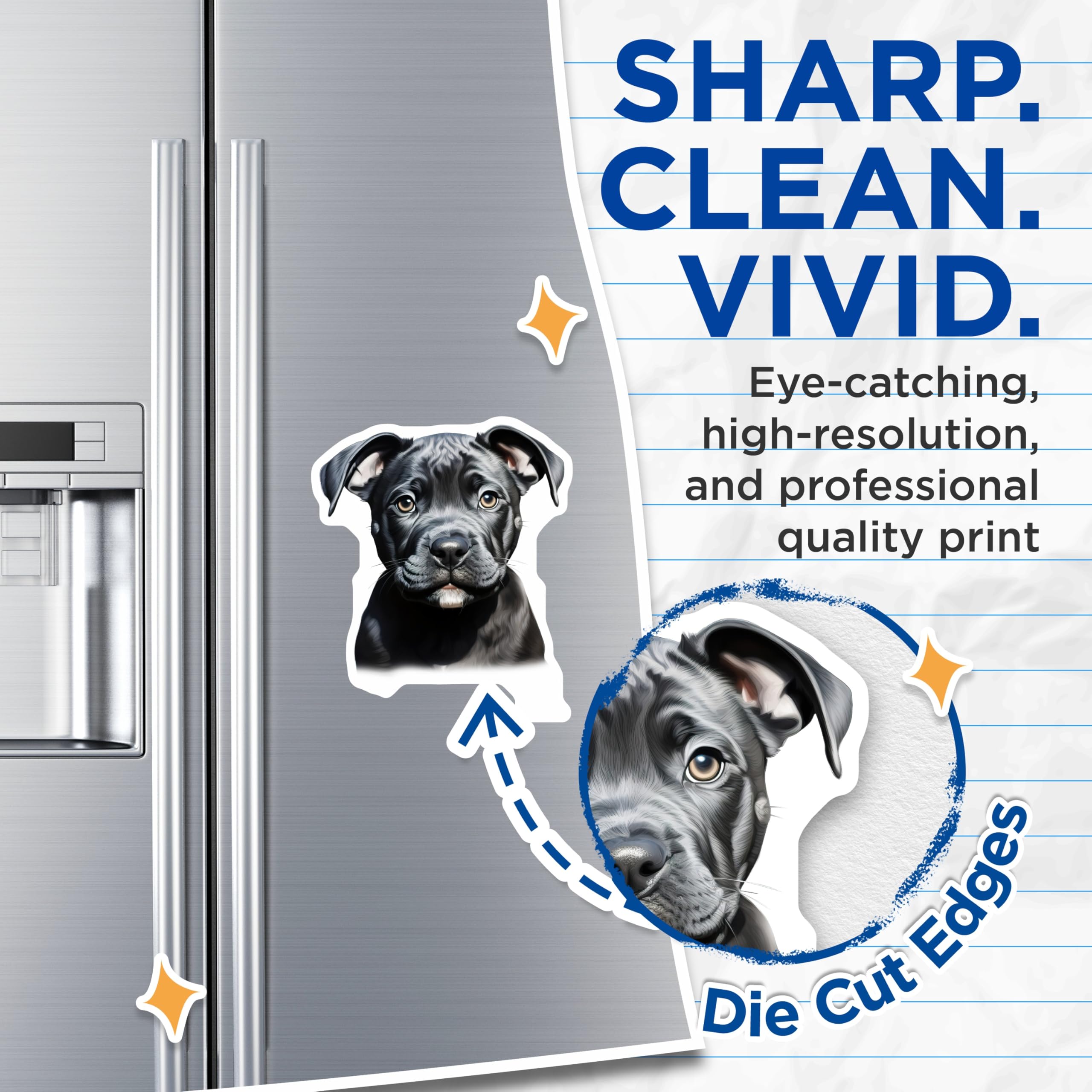(2 Pack) Black Pitbull Puppy Magnets - Staffy Dog Lover Decor - Pet Owner Refrigerator Home Accent - 5 Inches On Longest Side - Thick Durable Magnet - Made in USA - MAG30574