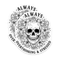 (2 Pack) Skull and Flowers Magnets - Overthinking Stressed - Gothic Decor Magnets - 5" On Longest Side - Premium Magnet - for Cars, Refrigerators, Toolboxes, Lockers - Made in USA - MAG15393