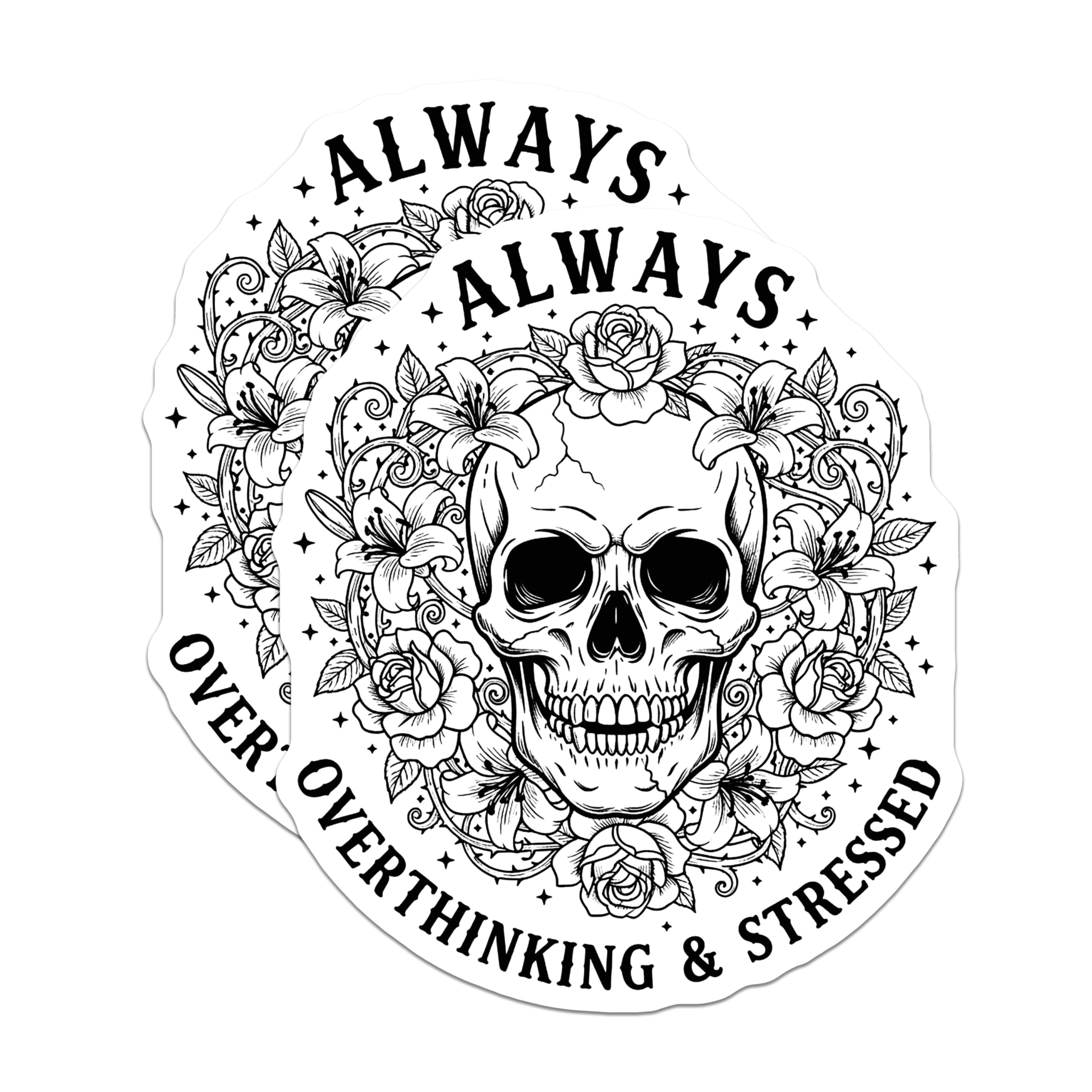 (2 Pack) Skull and Flowers Magnets - Overthinking Stressed - Gothic Decor Magnets - 5" On Longest Side - Premium Magnet - for Cars, Refrigerators, Toolboxes, Lockers - Made in USA - MAG15393