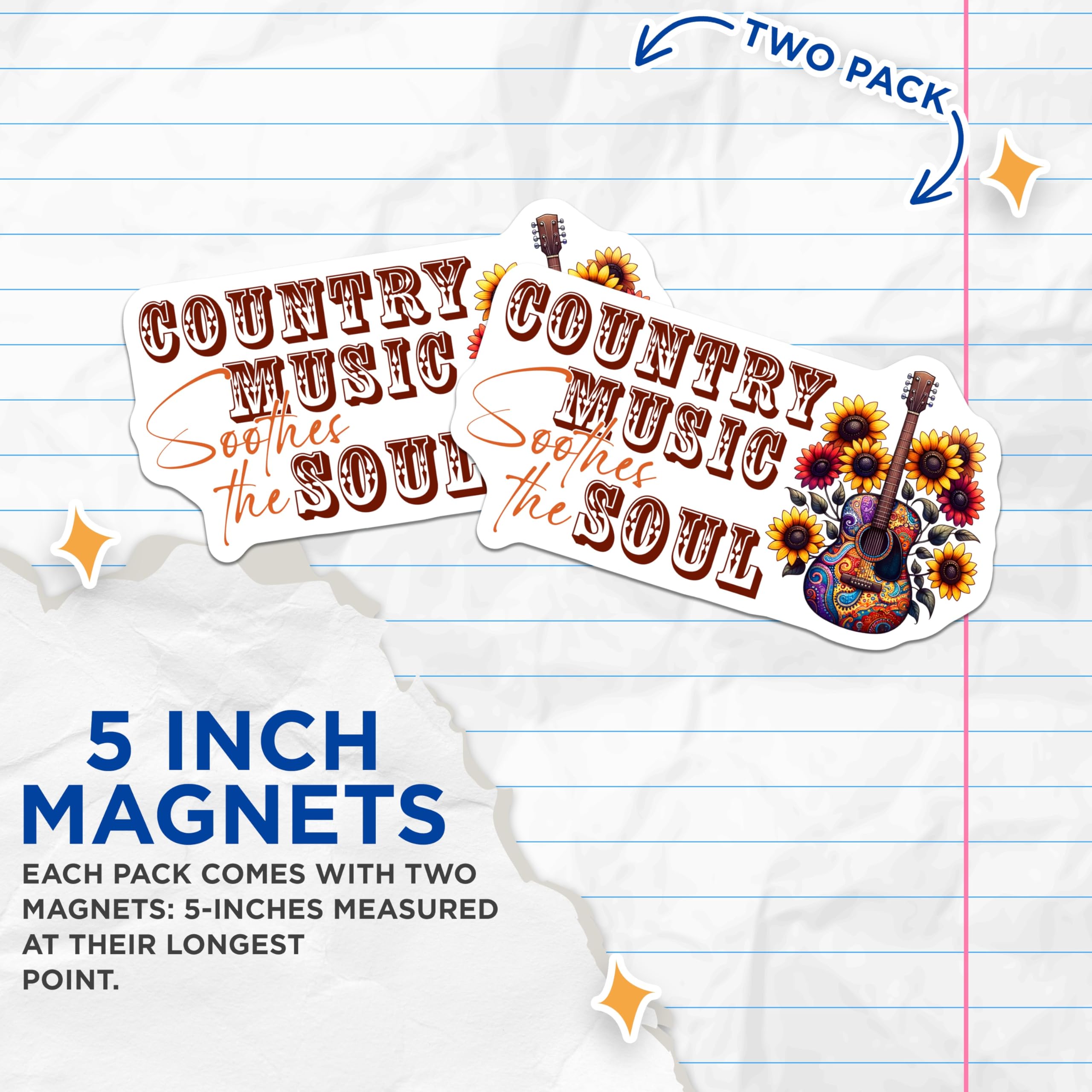 (2 Pack) Country Music Magnets - Guitar Sunflower Magnet - Soothes The Soul Magnet - 5" On Longest Side - Premium Magnet - for Cars, Refrigerators, Toolboxes, Lockers - Made in USA - MAG15424