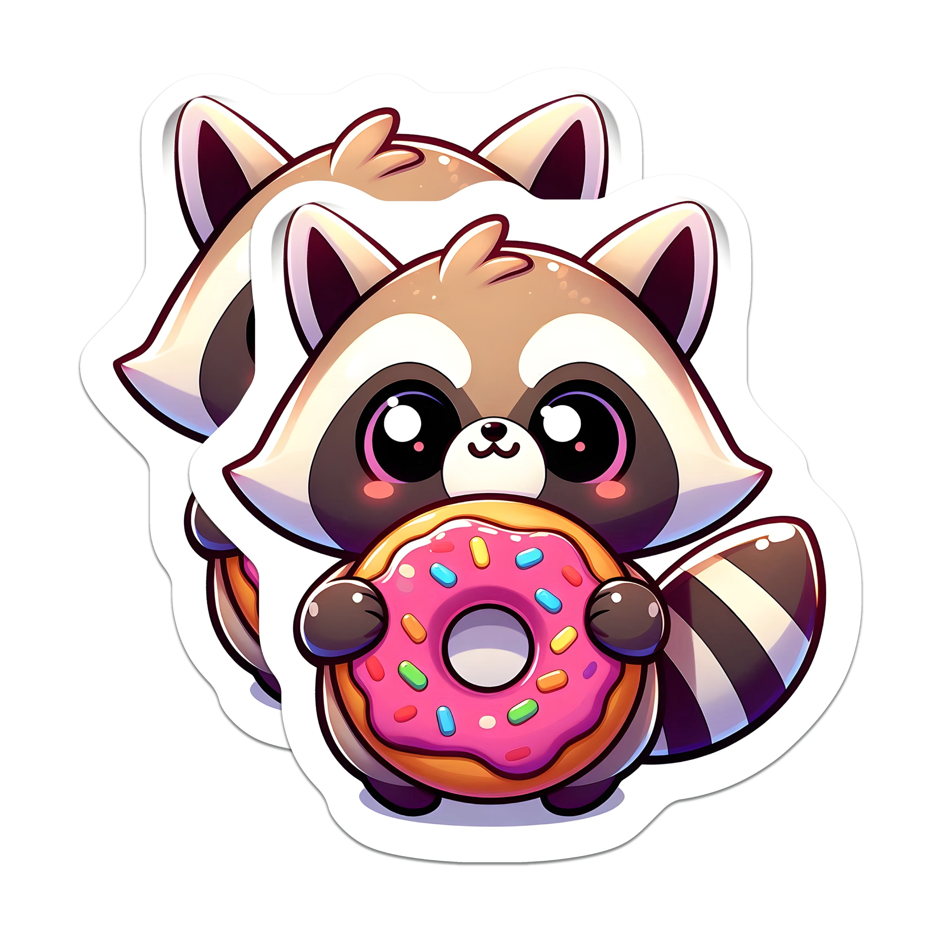 (2 Pack) Kawaii Raccoon Donut Magnets - Cute Animal Fridge Decor - Sweet Treat Locker Item - 5 Inches On Longest Side - Thick Durable Magnet - Made in USA - MAG37219