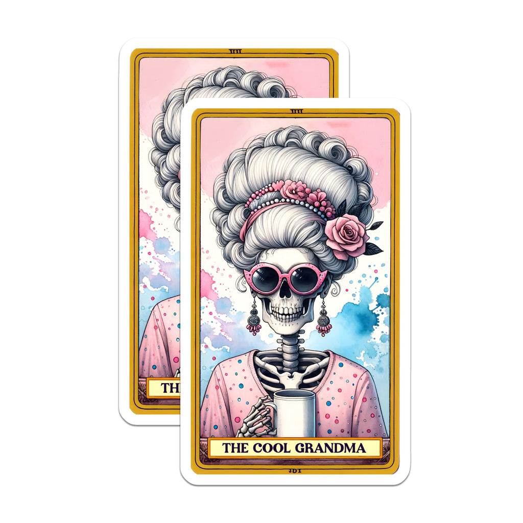 (2 Pack) Cool Grandma Skeleton Magnets - Funny Tarot Card Art - Refrigerator Locker Decor - 5 Inches On Longest Side - Thick Durable Magnet - Made in USA - MAG20981