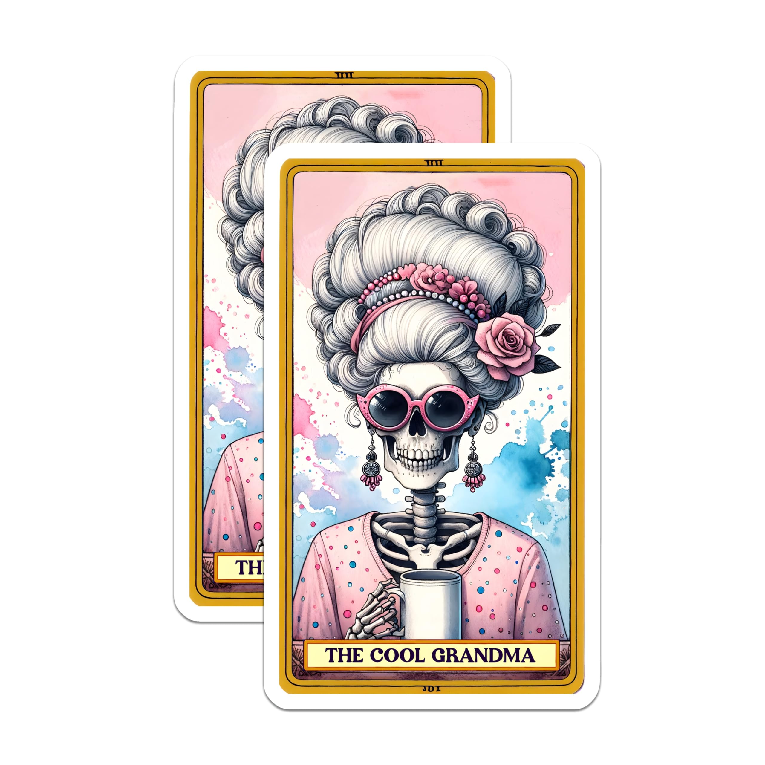 (2 Pack) Cool Grandma Skeleton Magnets - Funny Tarot Card Art - Refrigerator Locker Decor - 5 Inches On Longest Side - Thick Durable Magnet - Made in USA - MAG20981