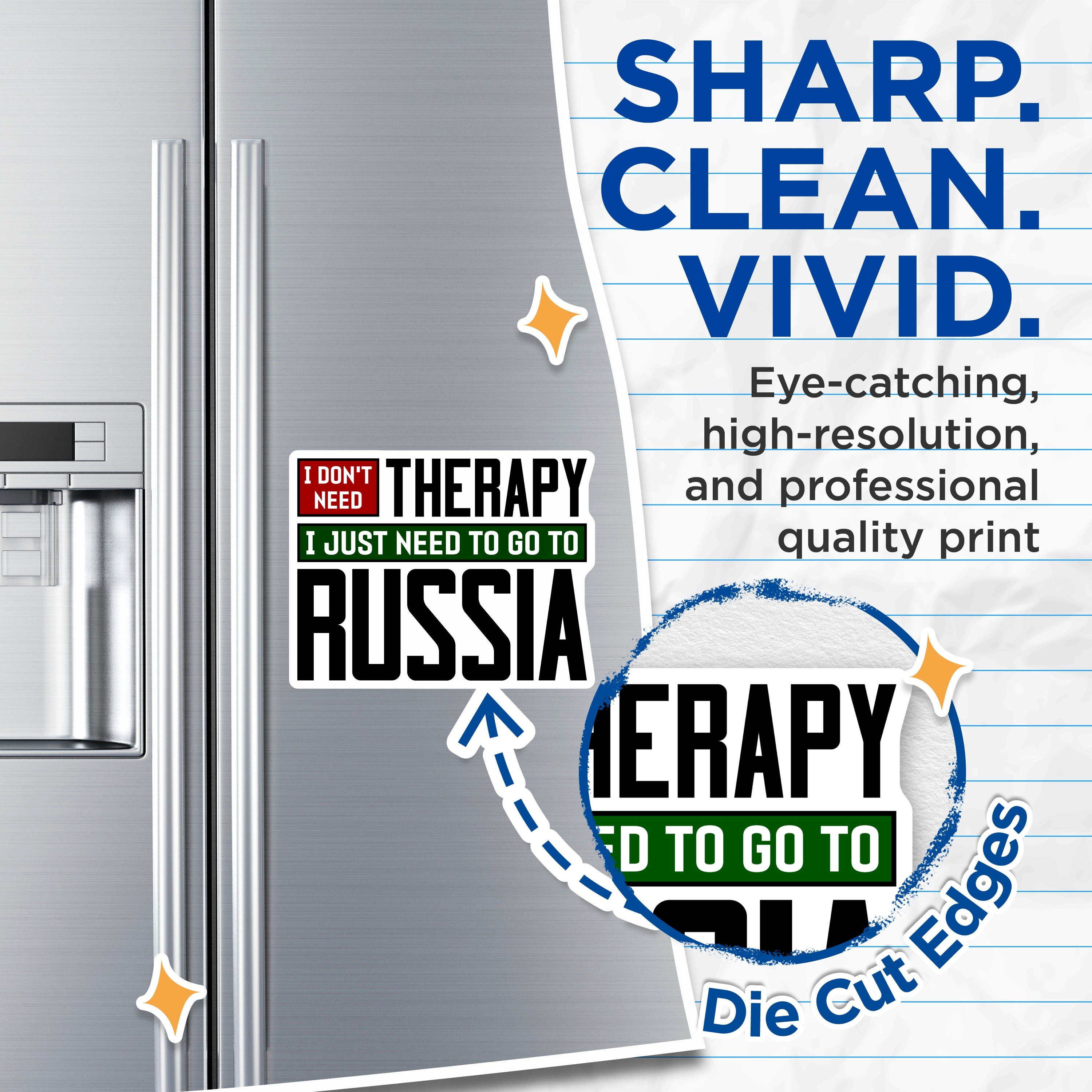 (2 Pack) I Don't Need Therapy Magnets - Go to Russia Sarcastic Humor - Wanderlust Refrigerator Decor - Funny Travel Souvenir - 5 Inches On Longest Side - Thick Durable Magnet - Made in USA - MAG39972