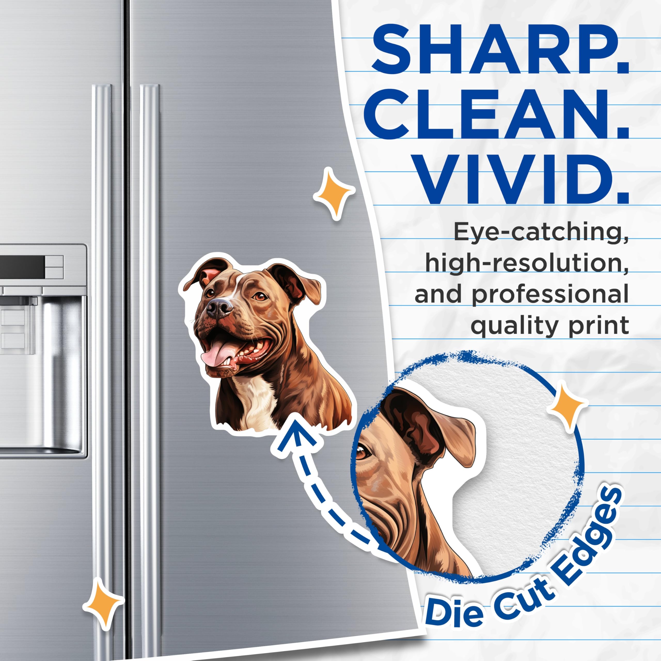 (2 Pack) Pitbull Magnets - Happy American Pit Bull Terrier Art - Dog Lover Fridge Accessory - Loyal Canine Companion Decor - 5 Inches On Longest Side - Thick Durable Magnet - Made in USA - MAG24354