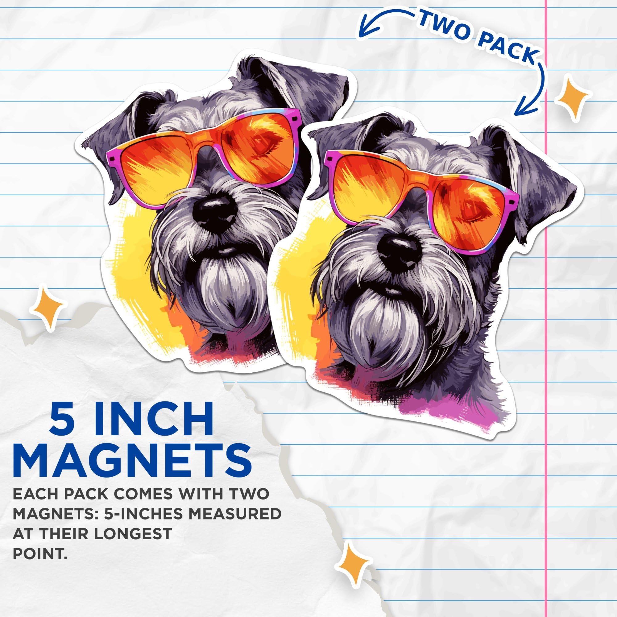 (2 Pack) Miniature Schnauzer Dog Magnets - Miniature Schnauzer with Sunglasses - Choose FromOver 100 Dog Breeds - 5" On Longest Side - Premium Magnet - Made in USA - MAG0371
