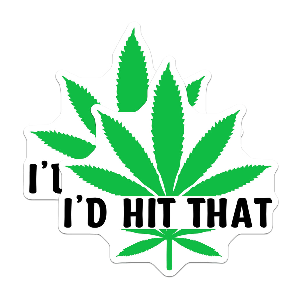 (2 Pack) Funny Cannabis Stickers - I'd Hit That Decal - Weed Leaf Emblem - 5" On Longest Side - Sticks to Smooth Flat Surfaces - Made in USA - BMCS8905