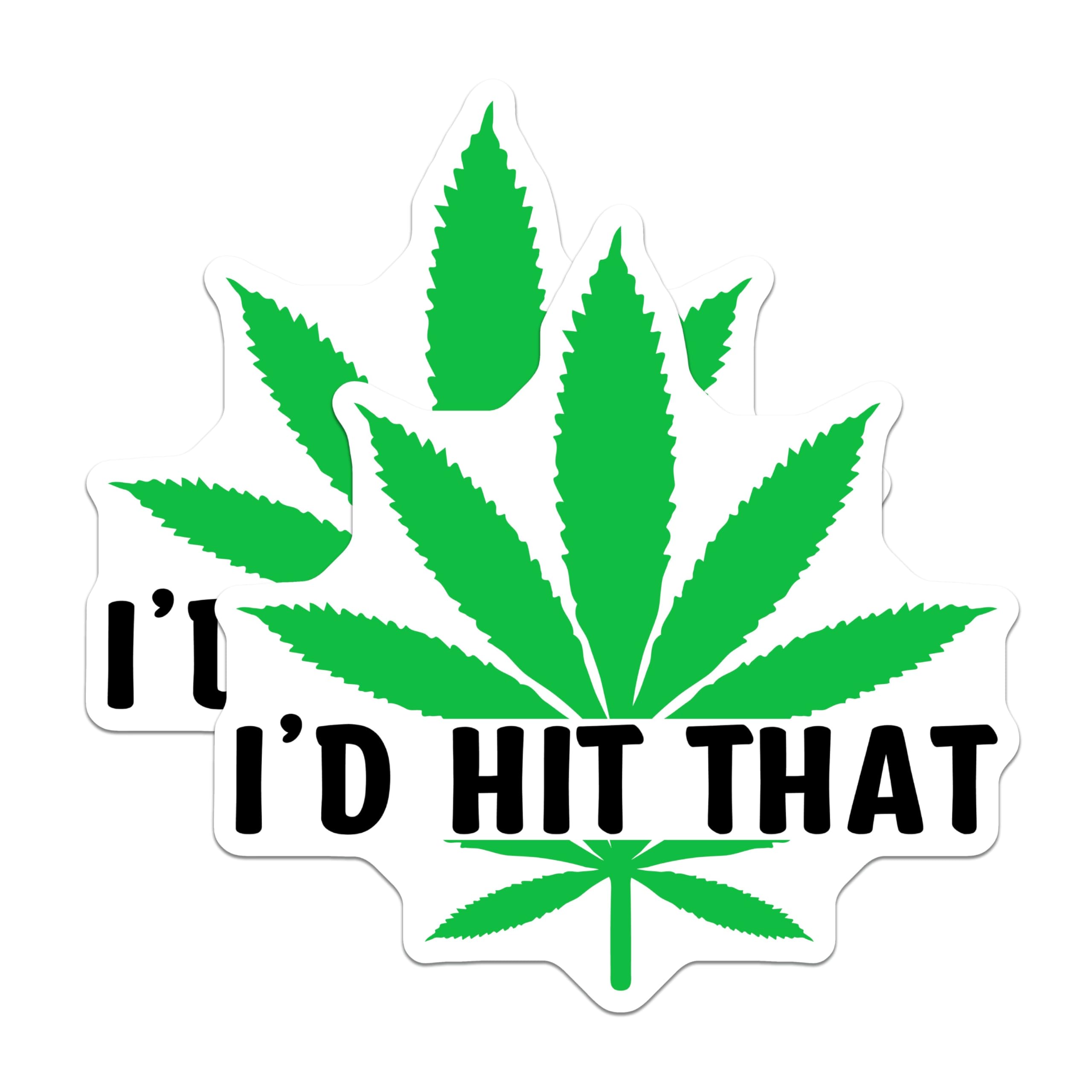 (2 Pack) Funny Cannabis Stickers - I'd Hit That Decal - Weed Leaf Emblem - 5" On Longest Side - Sticks to Smooth Flat Surfaces - Made in USA - BMCS8905