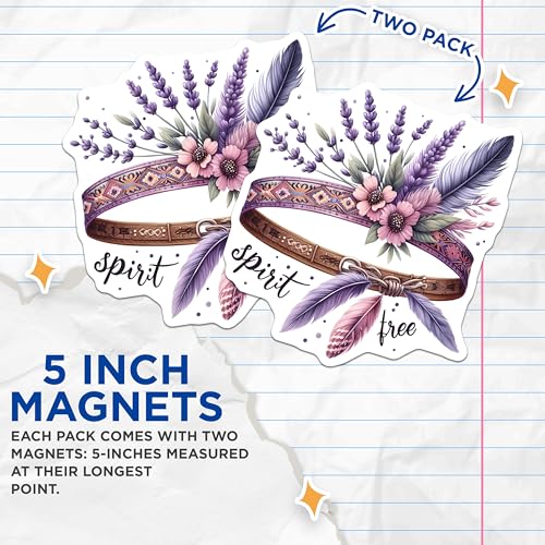 (2 Pack) Spirit Tree Magnets Magnets - Boho Floral - Feather Design - 5" On Longest Side - Made in USA - Sticks to Refrigerators & Metal Surfaces - MAG8847