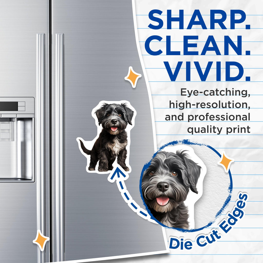 (2 Pack) Cute Fluffy Dog Magnets - Adorable Puppy Pet Portrait Magnets - Black White Animal Lover Fridge Decor for Dog Owners - 5 Inches On Longest Side - Thick Durable Magnet - Made in USA - MAG29728