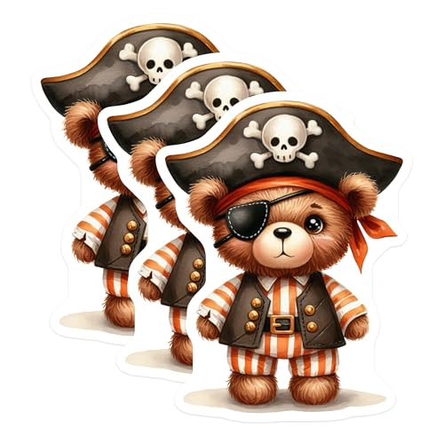 (3 Pack) Pirate Bear Decals - Cute Cartoon Stickers - Laptop Decal, Fun Accessories- 3 Inches On Longest Side - Easy Peel & Apply - Made in USA - 3MCS5543