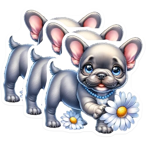 (3 Pack) French Bulldog Decals - Cute Puppy Stickers - Laptop Decal Set - 3 Inches On Longest Side - Easy Peel & Apply - Made in USA - 3MCS8333