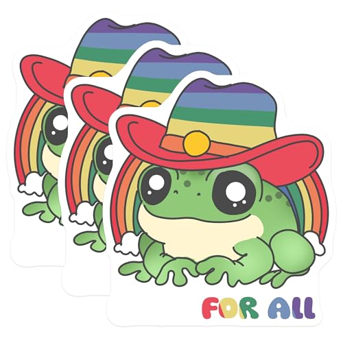 (3 Pack) Rainbow Frog Decals - Pride Cowboy Hat - Laptop Decal - 3 Inches On Longest Side - Easy Peel & Apply - Made in USA - 3MCS6008
