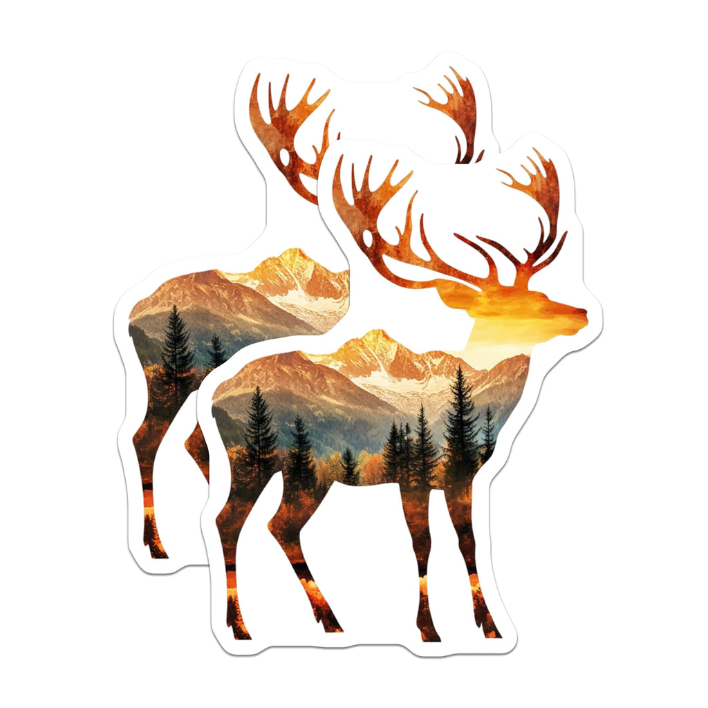 (2 Pack) Deer Stickers - Mountain Scenery Stickers - Wildlife Stickers - 5" On Longest Side - Sticks to Smooth Flat Surfaces - Made in USA - BMCS15189