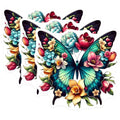(3 Pack) Floral Butterfly Decals - Laptop Decals - Flower Stickers - 3 Inches On Longest Side - Easy Peel & Apply - Made in USA - 3MCS0066