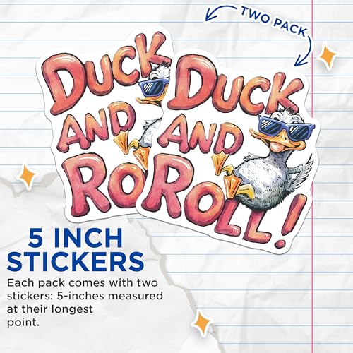 (2 Pack) Funny Duck Stickers - Cool Animal Decals - Quirky Cartoon Designs - 5" On Longest Side - Sticks to Smooth Flat Surfaces - Made in USA - BMCS8547