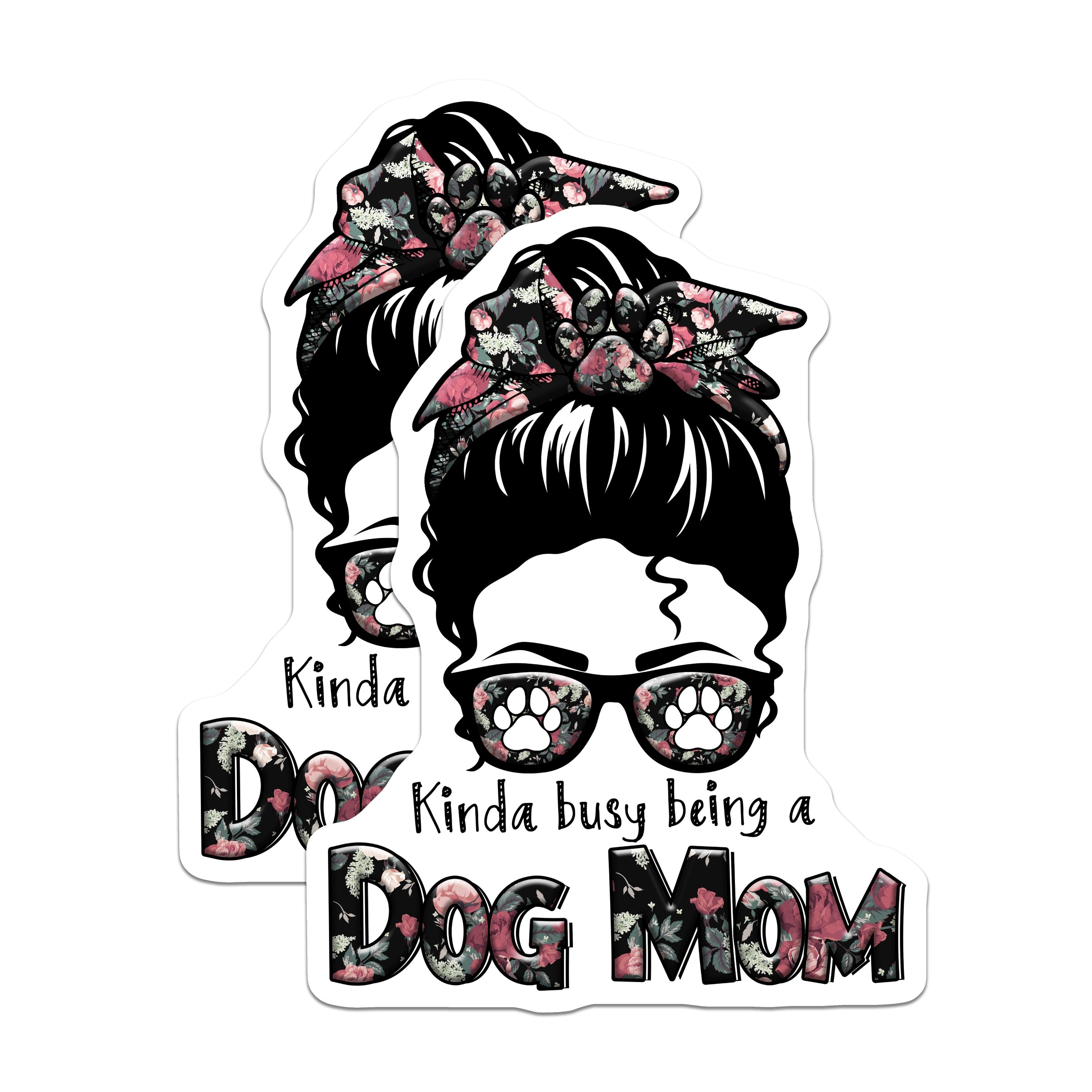(2 Pack) Dog Mom Magnets - Floral Messy Bun Mama - Pet Lover Refrigerator Decor - 5 Inches On Longest Side - Thick Durable Magnet - Made in USA - MAG37954