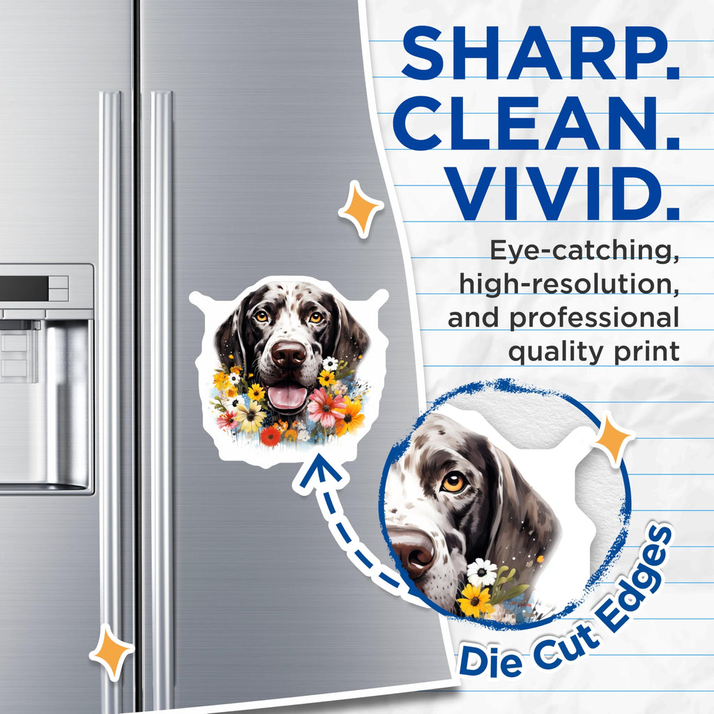 (2 Pack) German Shorthaired Pointer Magnets - Floral Dog Art Decor - Pet Parent Kitchen Accessory - 5 Inches On Longest Side - Thick Durable Magnet - Made in USA - MAG28090