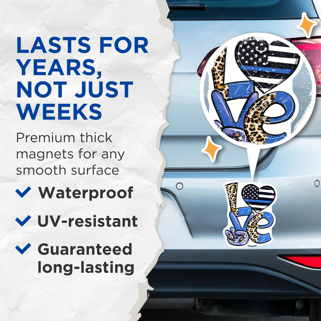 (2 Pack) Thin Blue Line Magnets - Leopard Print - Patriotic Love - Law Enforcement Support - 5" On Longest Side - Premium Magnet - for Cars, Refrigerators, Toolboxes, Lockers - Made in USA - MAG15086