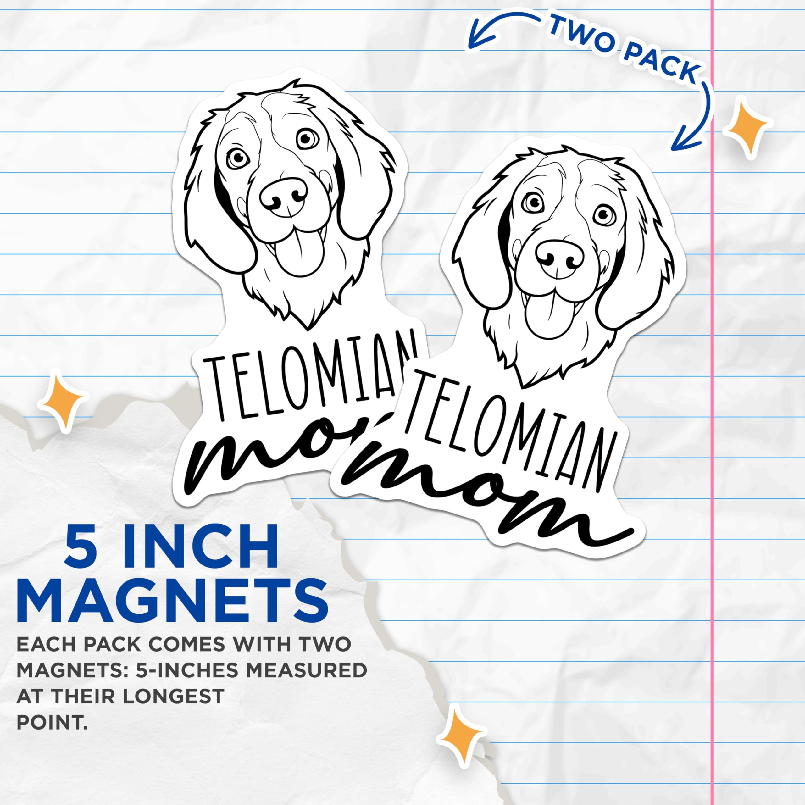 (2 Pack) Telomian Mom Magnets - Telomian Dog Breed Decor - Pet Owner Refrigerator Art - Cute Canine Kitchen Accessory - 5 Inches On Longest Side - Thick Durable Magnet - Made in USA - MAG27056