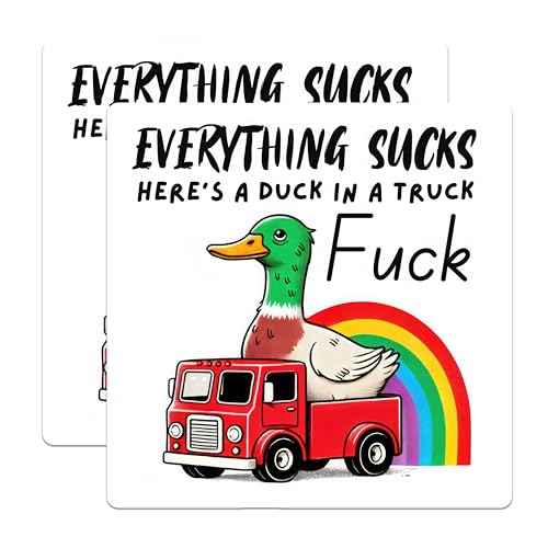 (2 Pack) Funny Duck Truck Magnets - Rainbow Duck Quote - Humor Car Accessory - Bright Fridge Magnet Set - 5" On Longest Side - for Cars, Fridges, Toolboxes - Made in USA - MAG5623