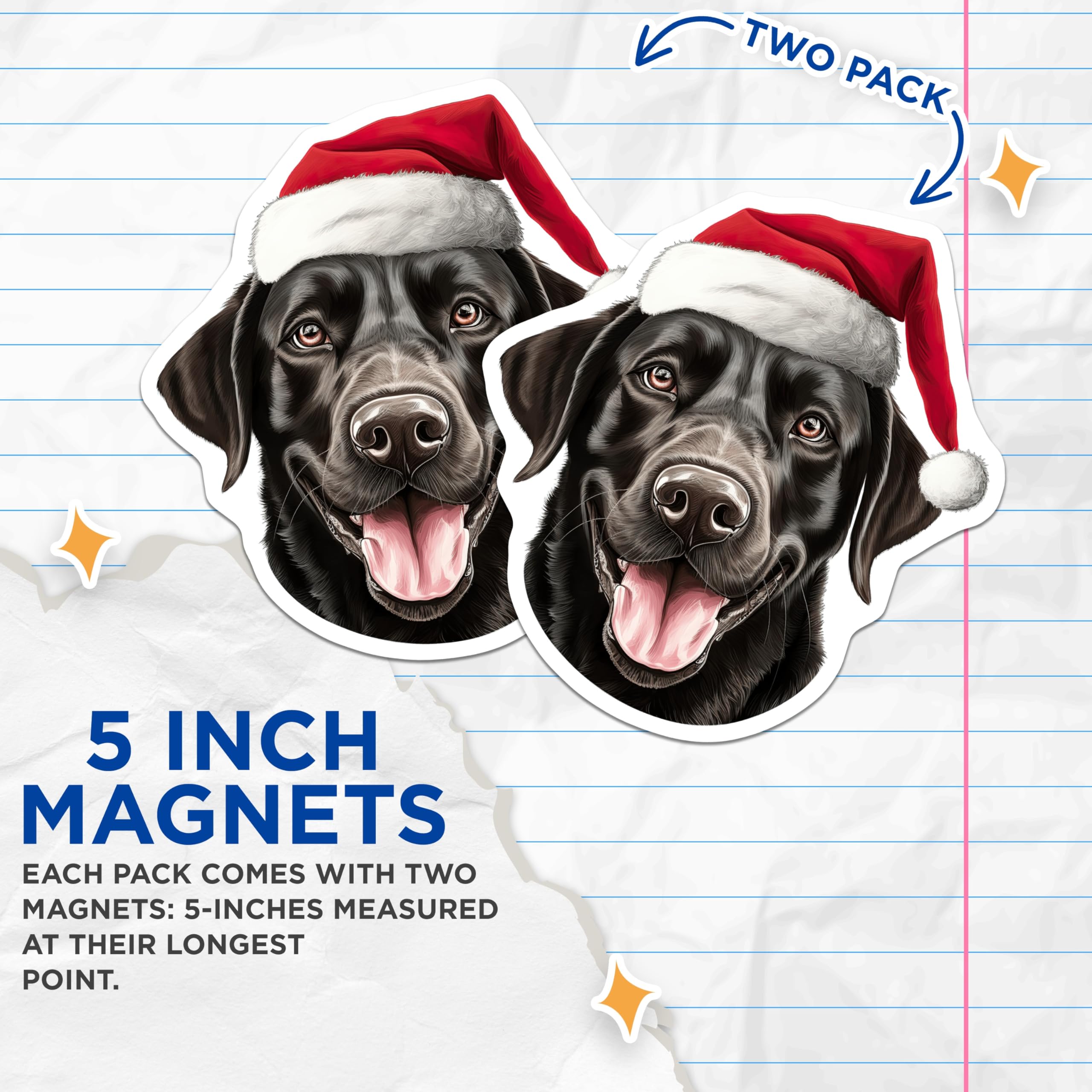 (2 Pack) Black Lab Christmas Magnets - Santa Dog Holiday Decor - Labrador Retriever Refrigerator Fridge Locker Magnets - 5 Inches On Longest Side - Thick Durable Magnet - Made in USA - MAG28778