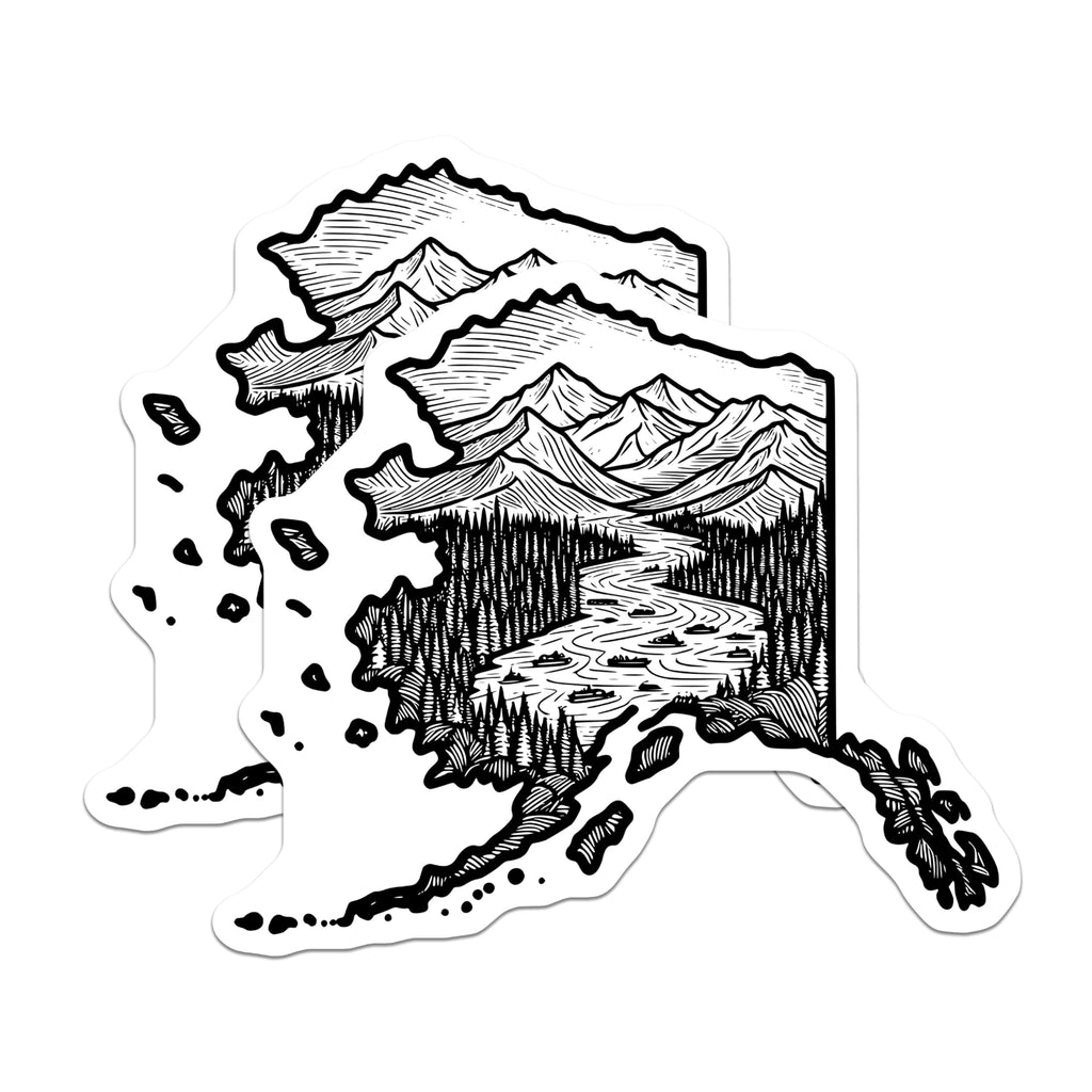 (2 Pack) Alaska State Map Magnets - Mountain River Scene - Alaska Artwork - 5" On Longest Side - Premium Magnet - for Cars, Refrigerators, Toolboxes, Lockers - Made in USA - MAG18260