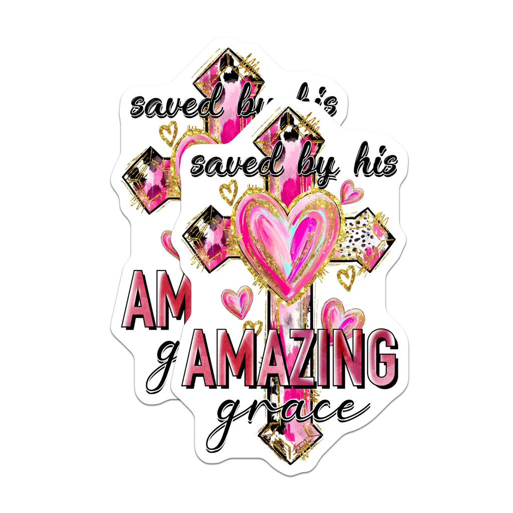 (2 Pack) Saved By Grace Magnets - Christian Inspirational Decor - Pink Gold Cross Art - 5 Inches On Longest Side - Thick Durable Magnet - Made in USA - MAG26794