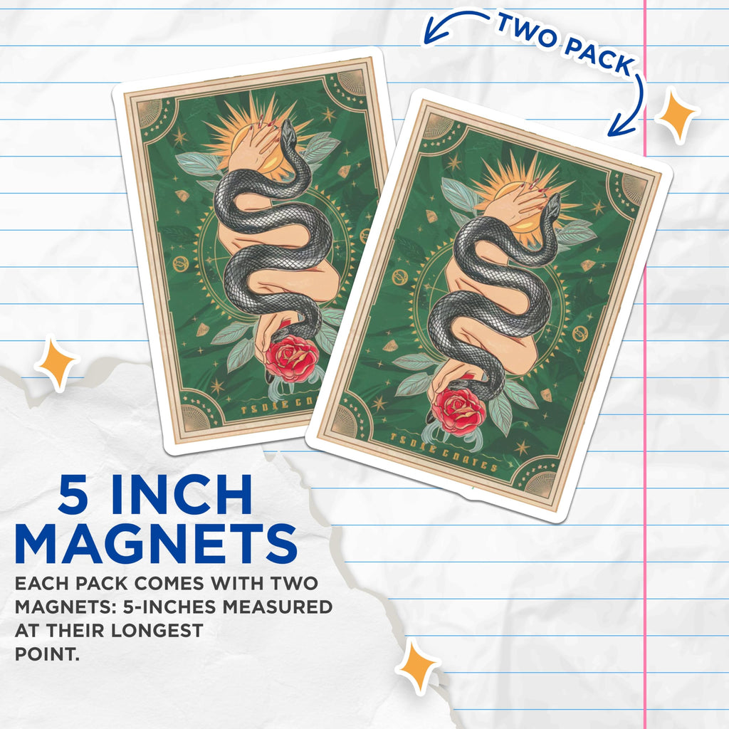 (2 Pack) Snake and Hands Magnets - Mystical Serpent Sun Rose Artwork - Spiritual Witchy Home Decor - Celestial Fridge Accents - 5 Inches On Longest Side - Thick Durable Magnet - Made in USA - MAG22365