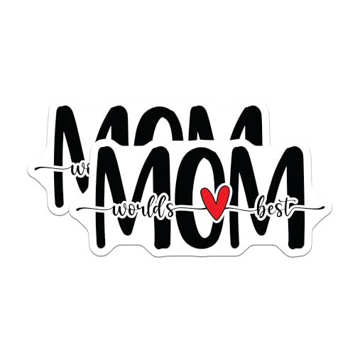 (2 Pack) World's Best Mom Stickers - Heart Love Mom Stickers - Mother Appreciation Stickers - 5" On Longest Side - Sticks to Any Smooth Flat Surface - Made in USA - BMCS3069