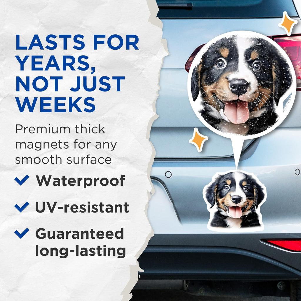 (2 Pack) Bernese Puppy Magnets - Adorable Dog Lover Decor - Pet Parent Kitchen Accents - 5 Inches On Longest Side - Thick Durable Magnet - Made in USA - MAG25473