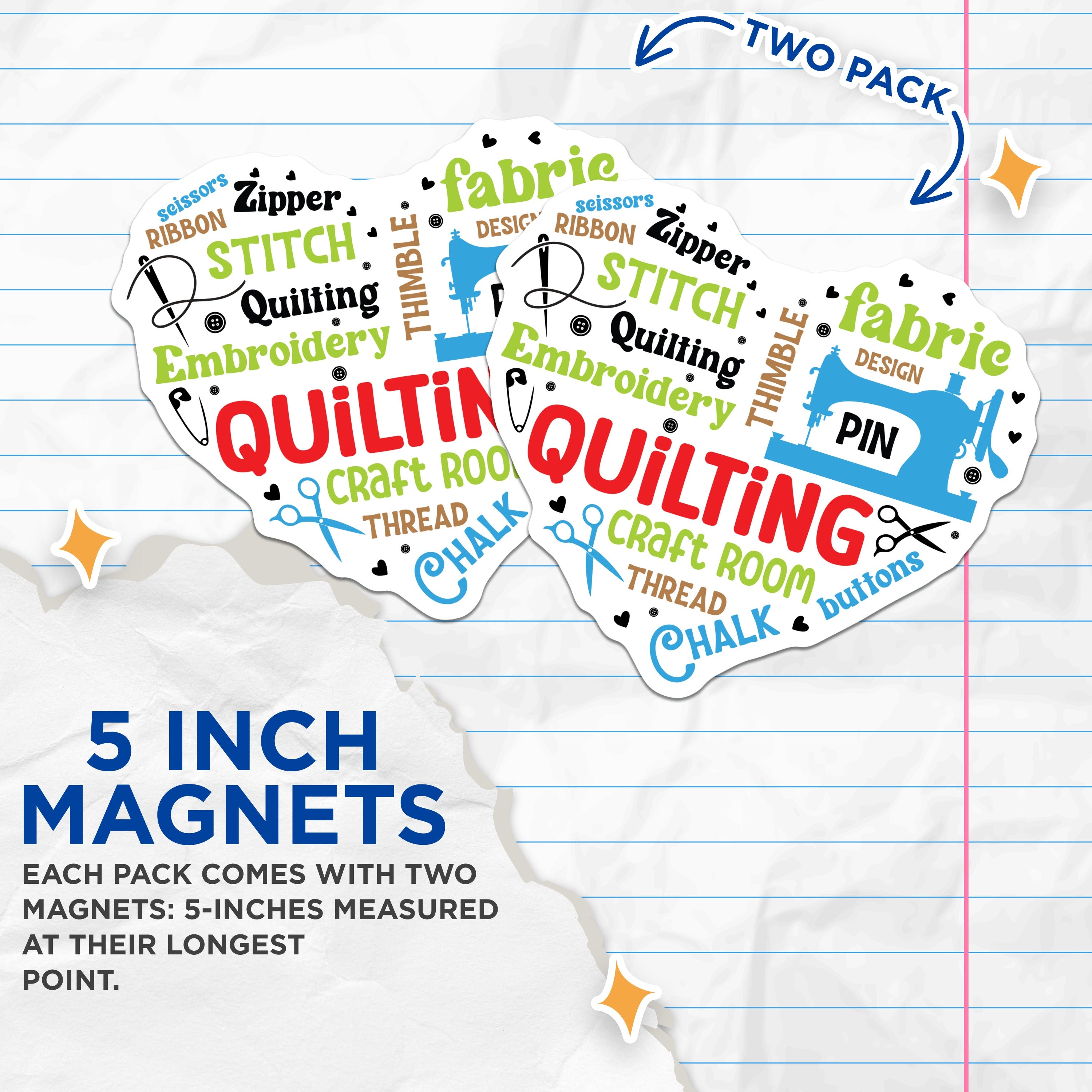 (2 Pack) Quilting Sewing Magnets - Craft Room Decor - Seamstress Hobby Supplies - Creative Crafter Refrigerator Magnet - 5 Inches On Longest Side - Thick Durable Magnet - Made in USA - MAG39310
