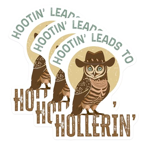 (3 Pack) Cowboy Owl Decals - Funny Animal Stickers - Hootin Hollerin Decals - 3 Inches On Longest Side - Easy Peel & Apply - Made in USA - 3MCS2271