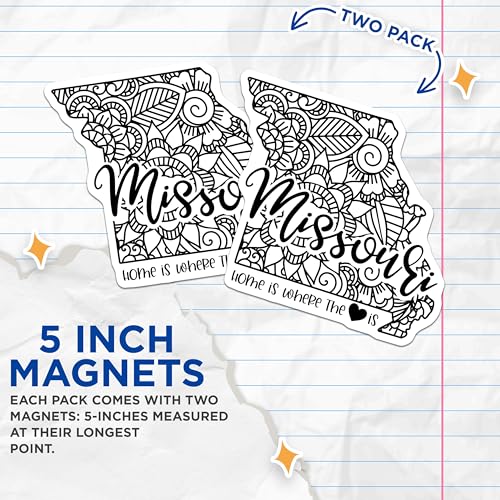 (2 Pack) Missouri State Magnets Magnets - Home is Where The Heart is - Floral Design - 5" On Longest Side - Made in USA - Sticks to Refrigerators & Metal Surfaces - MAG9073