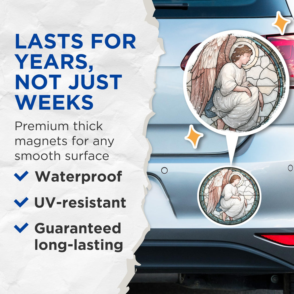 (2 Pack) Angel Magnets - Stained Glass Style - Religious Home Decor - 5" On Longest Side - Premium Magnet - for Cars, Refrigerators, Toolboxes, Lockers - Made in USA - MAG14175
