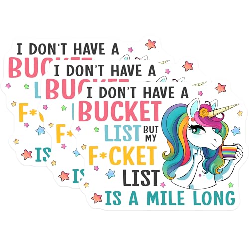 (3 Pack) Sarcastic Unicorn Decals - Bucket List - Funny Laptop Decals - 3 Inches On Longest Side - Easy Peel & Apply - Made in USA - 3MCS6565
