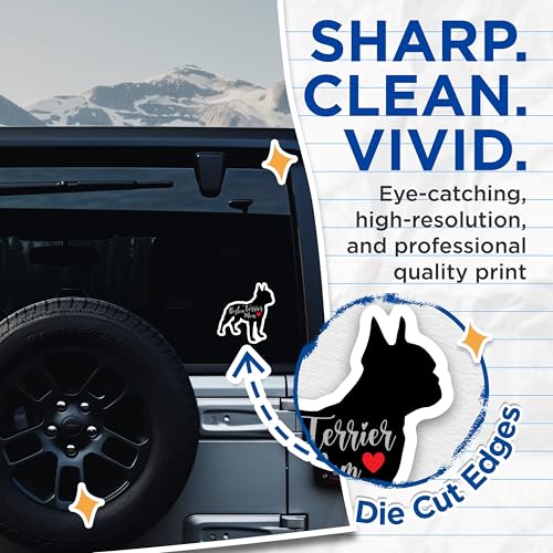 (2 Packs) Boston Terrier Mom Stickers - Boston Terrier Dog Breed Dog Mom Dad Decals - 5 Inches On Longest Side - Premium Vinyl Decal - Sticks to Any Smooth Flat Surface - Made in USA - BMCS2444