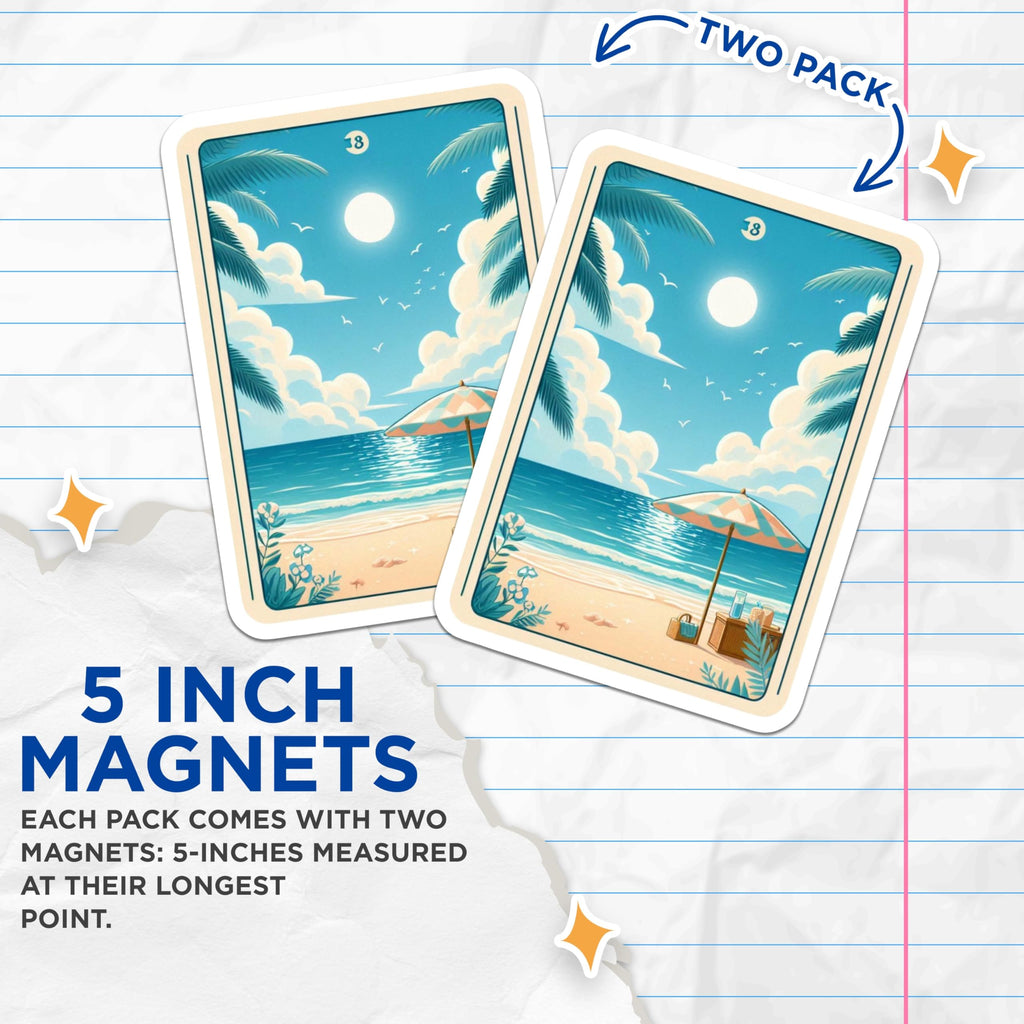 (2 Pack) Beach Scene Magnets - Tropical Ocean Artwork - Coastal Home Decor Fridge Magnets - 5" On Longest Side - Premium Magnet - for Cars, Refrigerators, Toolboxes, Lockers - Made in USA - MAG15823
