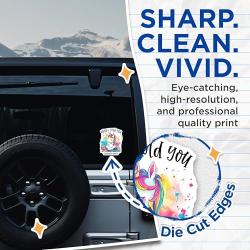 (2 Pack) Funny Unicorn Stickers - Humorous Kids Stickers - Cute Fantasy Sticker for Planners and Laptops - 5" On Longest Side - Sticks to Smooth Flat Surfaces - Made in USA - BMCS4371