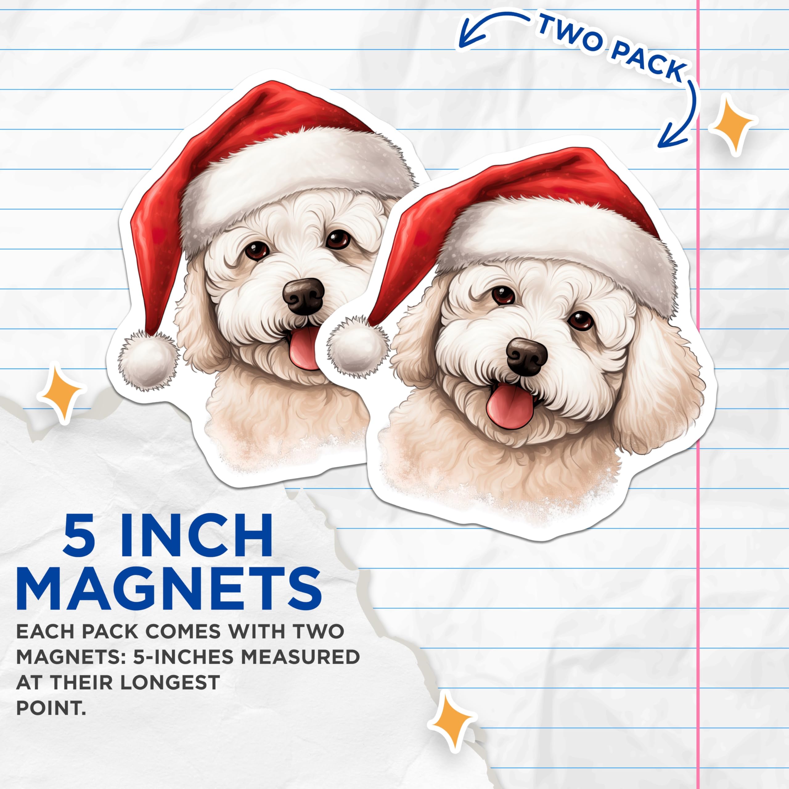 (2 Pack) Santa Dog Magnets - Festive Puppy Christmas Decorations - Pet Lover Refrigerator Accessories - 5 Inches On Longest Side - Thick Durable Magnet - Made in USA - MAG30558